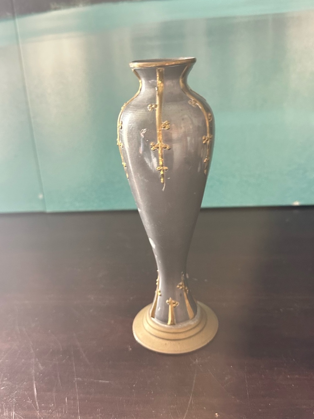 Vintage Art Nouveau Brass and Pewter Vase 7.75 inches